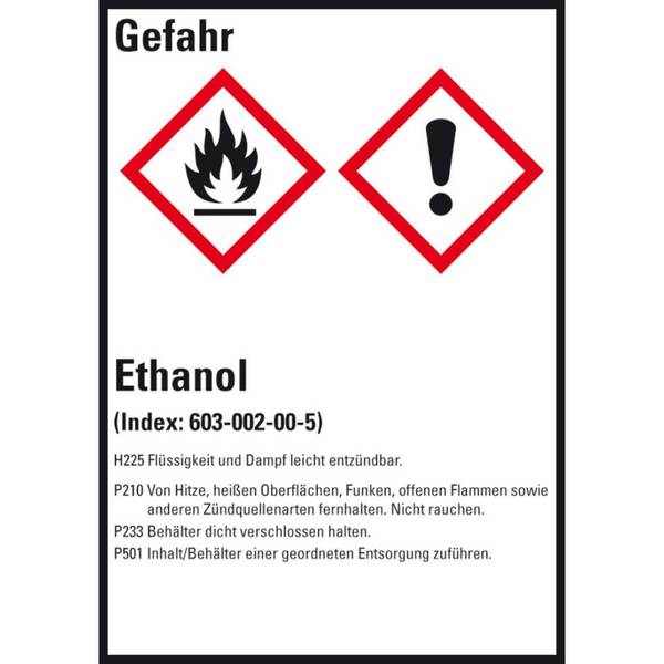 GHS-Etikett Ethanol, GefStoffV/GHS/CLP, Folie, selbstklebend, 52x74mm, 10/Bogen