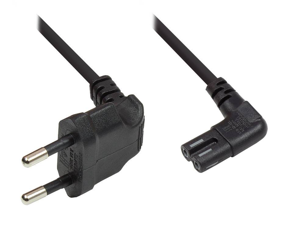 Good Connections® Euro-Netzkabel, Netzstecker an Euro 8 Buchse, beidseitig 90° abgewinkelt, schwarz, 3m-0