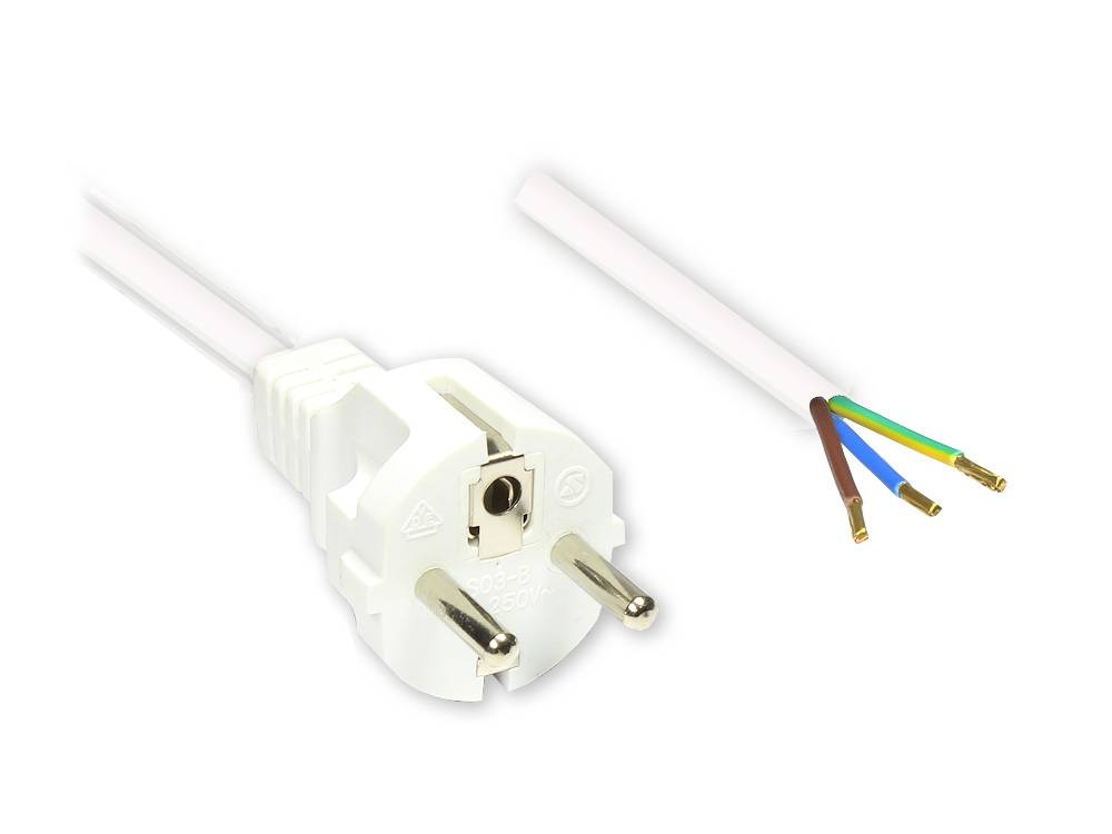 Good Connections® Netzkabel Schutzkontakt-Stecker gerade mit abisolierten Enden, weiss, 1,5m-0