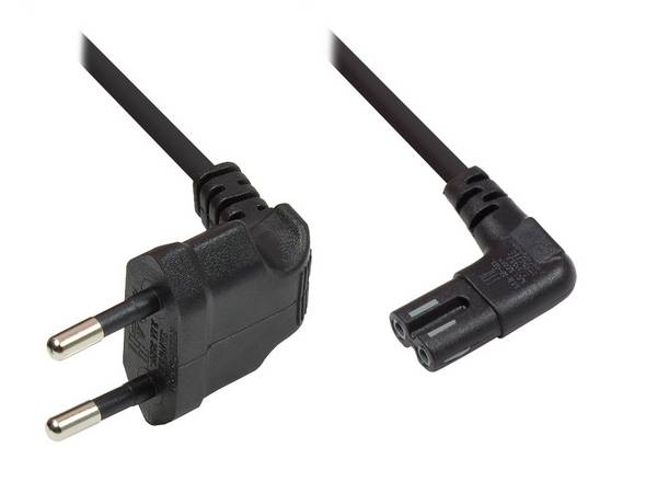 Good Connections® Euro-Netzkabel, Netzstecker an Euro 8 Buchse, beidseitig 90° abgewinkelt, schwarz, 0,5m
