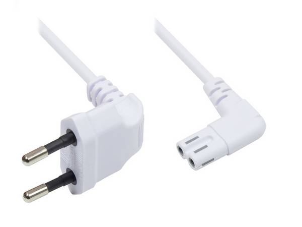 Good Connections® Euro-Netzkabel, Netzstecker an Euro 8 Buchse, beidseitig 90° abgewinkelt, weiß, 1,5m