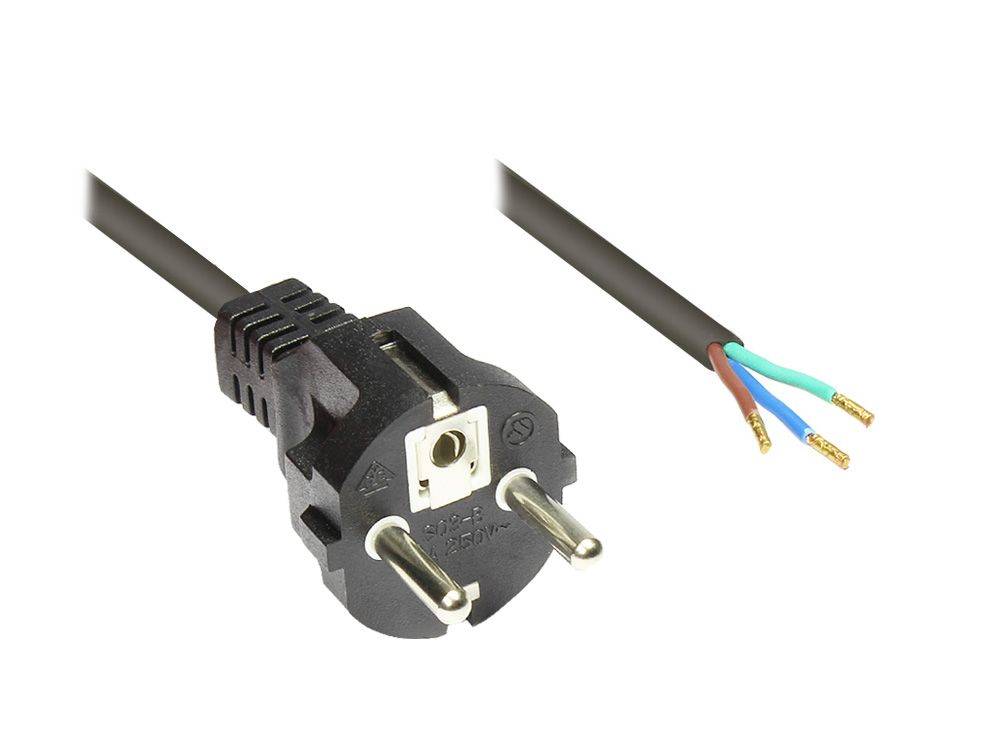Good Connections® Netzkabel Schutzkontakt-Stecker gerade abisolierte Enden, schwarz, 2m-0
