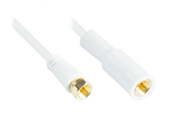 Good Connections® Flaches SAT Antennenkabel, F-Stecker beidseitig, 2x geschirmt, CU, einseitig Wetterschutz, weiß, 5m