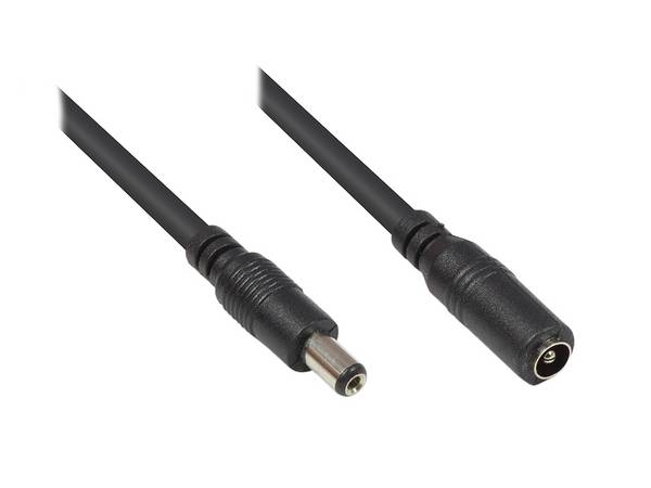Good Connections® Niedervolt-Verlängerungskabel, 5,5mm x 2,1mm Stecker an Kupplung, schwarz, 10m