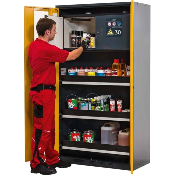 Chemikalienschrank gelb Glas 3 Tablarauszüge-0