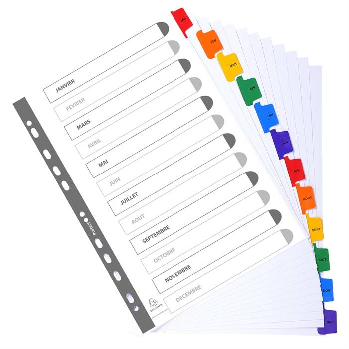 Register numerisch bedruckt, weißer Karton 160g/qm, 12 Taben, Jan.-Dez., DIN A4-1