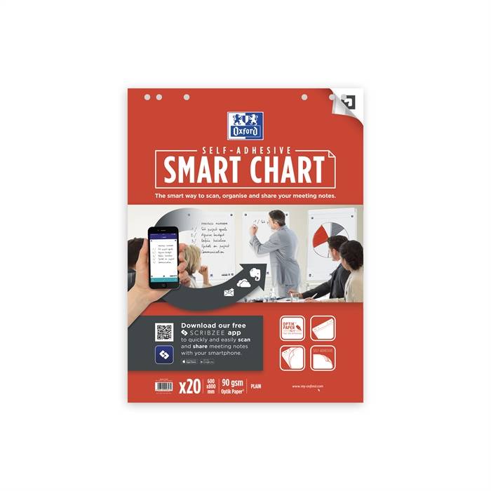 OXFORD Smart Chart selbstklebender Flipchartblock, 60 x 80 cm, blanko, 90 g/mÂ², SCRIBZEE-APP-0