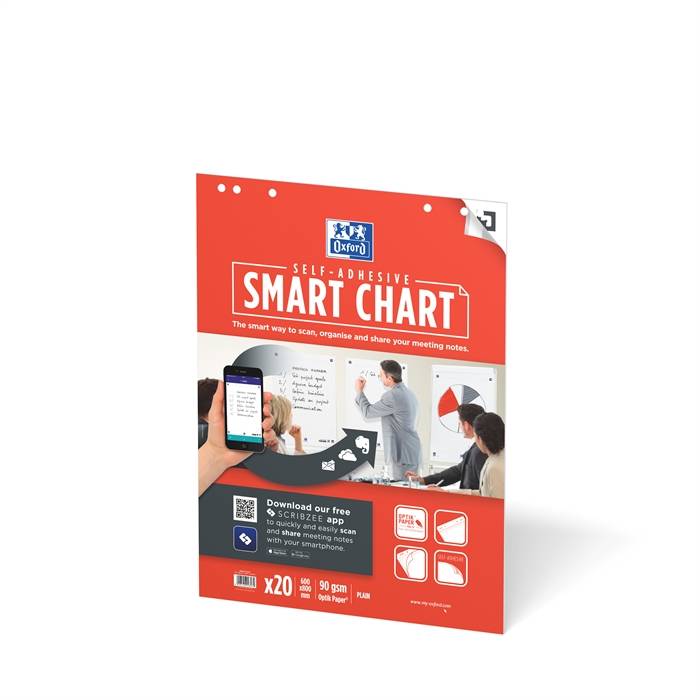 OXFORD Smart Chart selbstklebender Flipchartblock, 60 x 80 cm, blanko, 90 g/mÂ², SCRIBZEE-APP-1