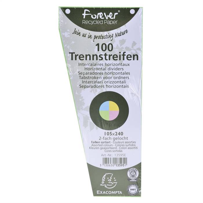 Packung mit 120 Trennstreifen, gelocht, trapezförmig aus Recycling-Papier 180g/qm, 105x240mm - Forever-0