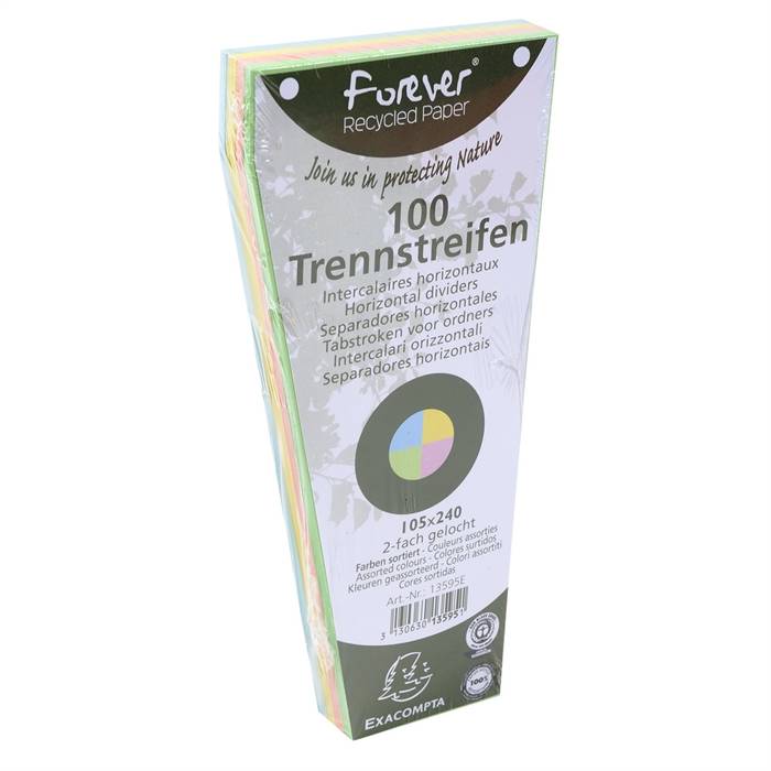 Packung mit 120 Trennstreifen, gelocht, trapezförmig aus Recycling-Papier 180g/qm, 105x240mm - Forever-1