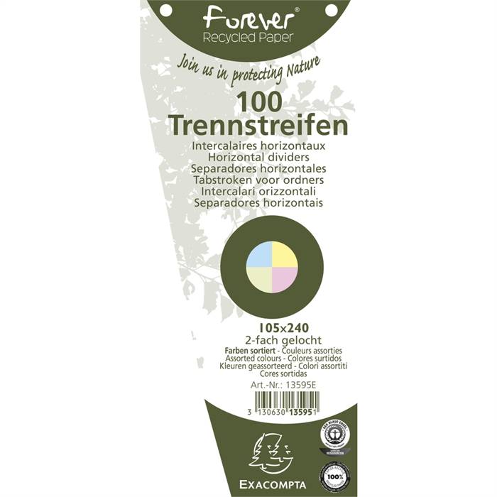 Packung mit 120 Trennstreifen, gelocht, trapezförmig aus Recycling-Papier 180g/qm, 105x240mm - Forever-4