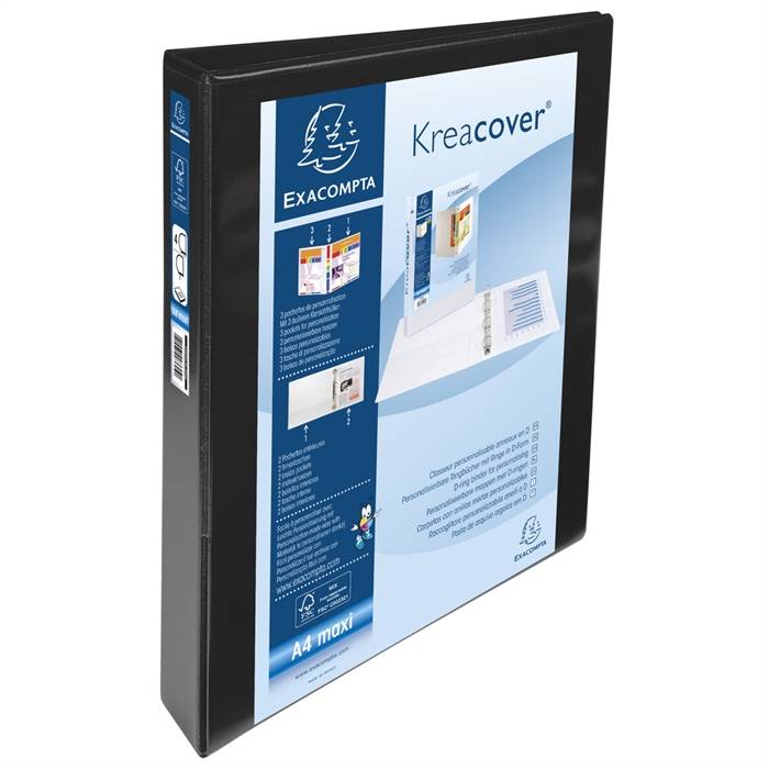 Präsentationsringbuch Kreacover A4 30mm 4 Ringe schwarz-1