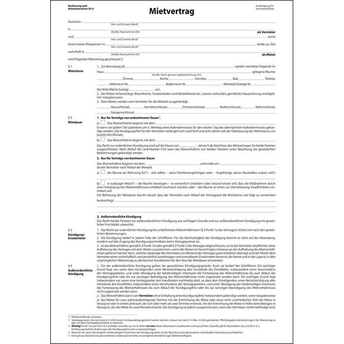 sigel Vordruck "Mietvertrag", A4, 4-seitig