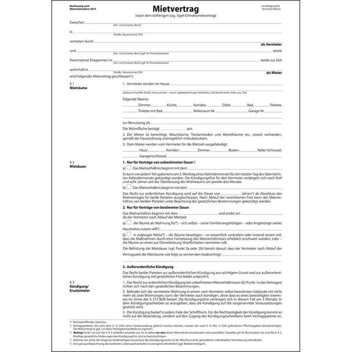 sigel Vordruck "Mietvertrag", A4, 6-seitig