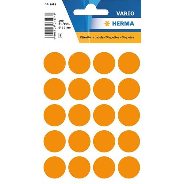 HERMA Markierungspunkt 1874 19mm leuchtorange 100 St./Pack.