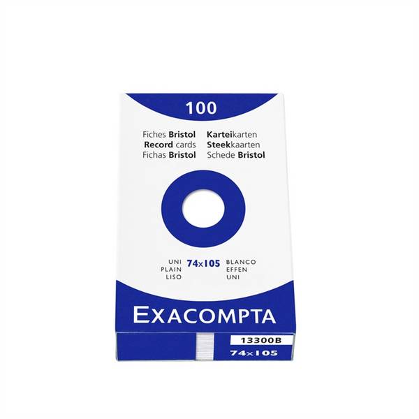 EXACOMPTA 13300B - Karteikarten blanko DIN A7, 100 Stück, ungelocht, 74x105 mm, mit Faltschachtel, Weiß