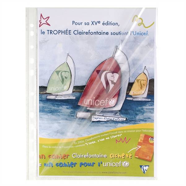 Packung mit 10 Prospekthüllen gelocht aus glattem PP 60Âµ, oben und seitlich geöffnet, für Format DIN A4