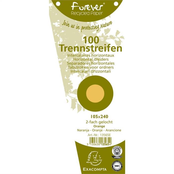 Packung mit 100 Trennstreifen, gelocht, trapezförmig aus Recycling-Papier 180g/qm, 105x240mm - Forever-0