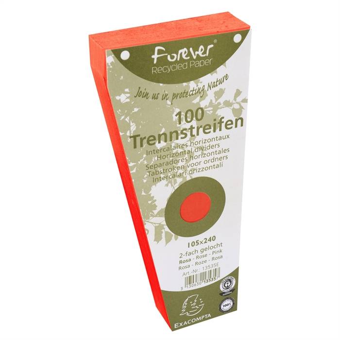 Packung mit 100 Trennstreifen, gelocht, trapezförmig aus Recycling-Papier 180g/qm, 105x240mm - Forever-1