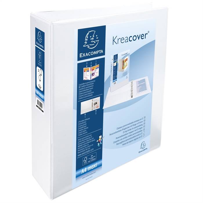 Ringbuch aus festem PP 2,3mm, 2 Ringe 60mm, Rücken 90mm, 3 Außentaschen, 32x28,5cm für DIN A4 Maxi - Kreacover-1