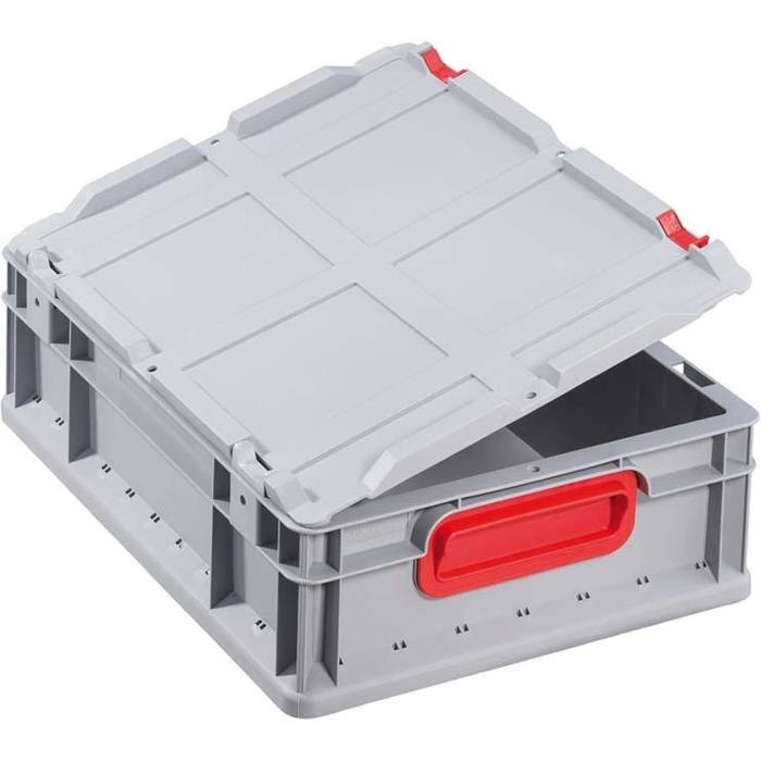 Euronorm-Stapelbehälter,HxLxB 320x600x400mm,62l,PP,grau/rot,Wände geschlossen,Boden geschlossen-0