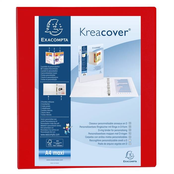 Präsentationsringbuch Kreacover A4+ 25mm 4 Ringe rot-0