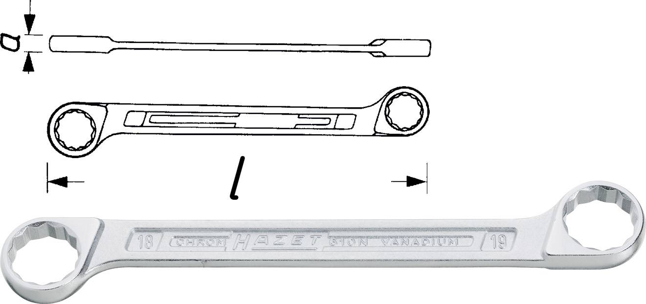 HAZET Doppel-Ringschlüssel 610N-18X19 Schlüsselweite 14 x 15 mm Länge 154.5 mm (610N-18X19)