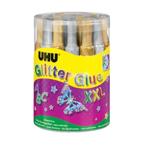 YOUNG CREATIV' Glitter Glue Original, 24 Tuben á 76 g,16 x gold+ 8 x
