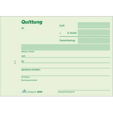 Quittungsblock mit MwSt. A6 2x40 Blatt selbstdurchschreibend
