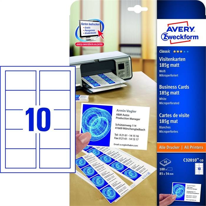 Visitenkarte DIN A4 weiß 10 St./Pack. - Artikel: 337012901-0