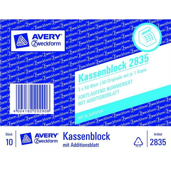 AVERY Zweckform Formularbuch "Kassenblock", 2 x 50 Blatt
