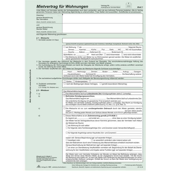 RNK Verlag Universal-Mietvertrag für Wohnungen -SD,3 x 2 Blatt,DIN A4,10 Stück
