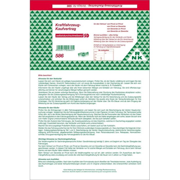 RNK Verlag "Kaufvertrag für ein gebrauchtes Kraftfahrzeug"-0