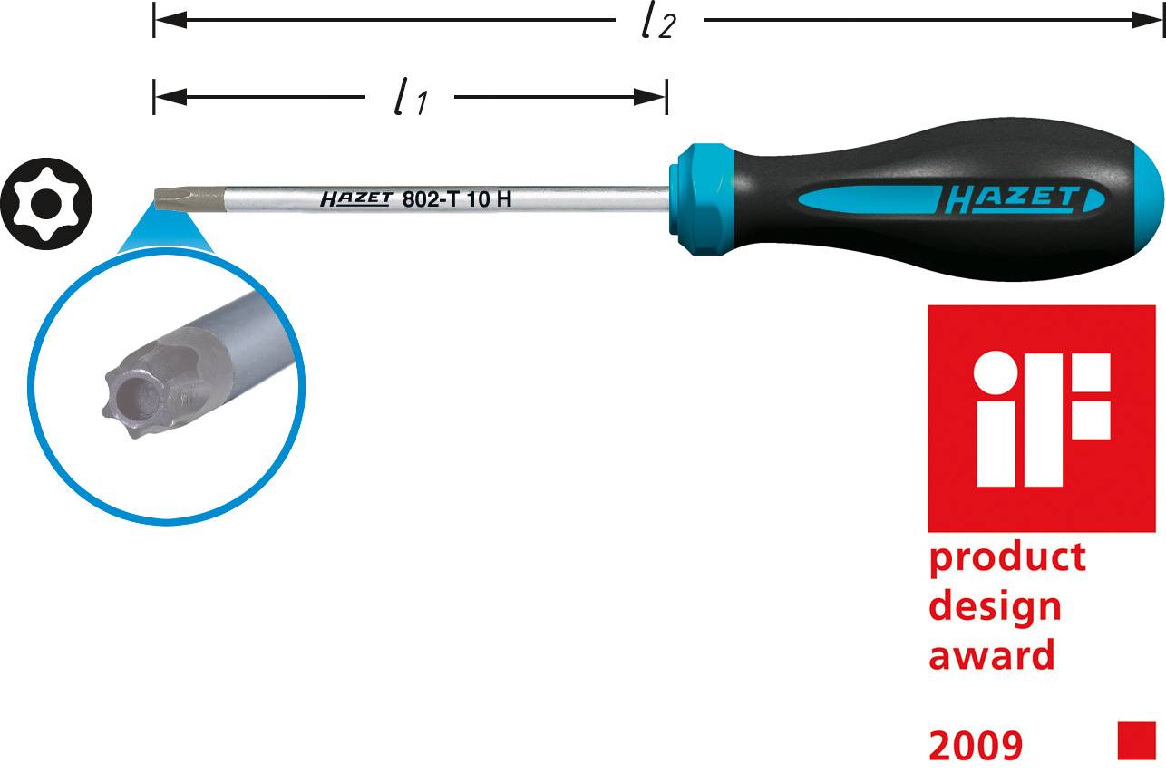 HAZET Werkstatt Torx-Schraubendreher Größe TR 9 Klingenlänge: 60 mm (802-T9H)