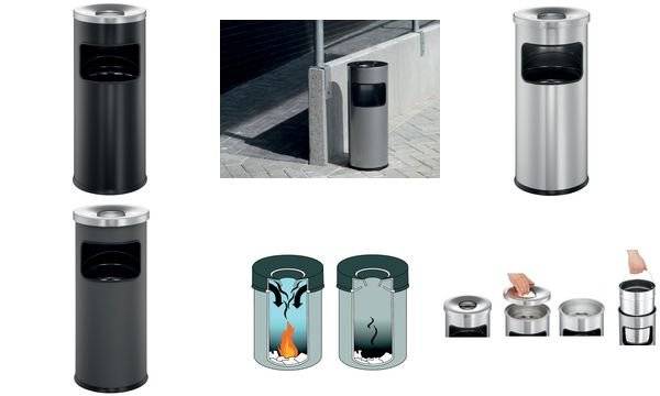 Papierkorb mit Ascher Safe, Metall, 17 Liter, silber metallic-5