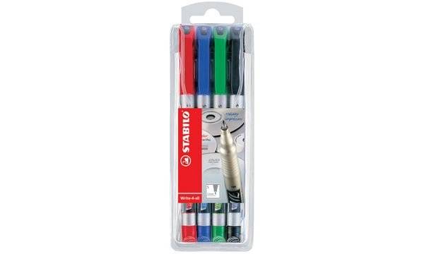 STABILO Write-4-all, Schwarz, Blau, Grün, Rot, Mehrfarbig, Extrafein, 0,4 mm, Keramik, Folie, Glas, Metall, Kunststoff,-0