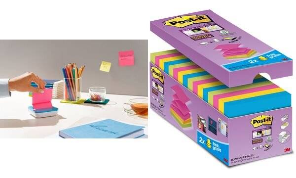 Post-it Haftnotizen Super Sticky Z-Notes, 76 x 76 mm, farbig (9006117)