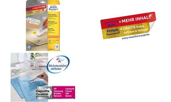 AVERY ZWECKFORM - Avery L6025REV - Entfernbarer Klebstoff - weiß - 46.6 x 63.5 mm 450 Stck. (25 Bogen x 18)