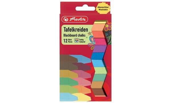 herlitz Wandtafelkreide, farbig sortiert, 12er Karton-Etui (8648206)