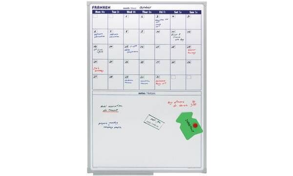 Monatsplaner,HxB 600x900mm,lackiert,magnethaftend,Tafel weiß,Monat/Freifeld,Rahmen Alu silber-1