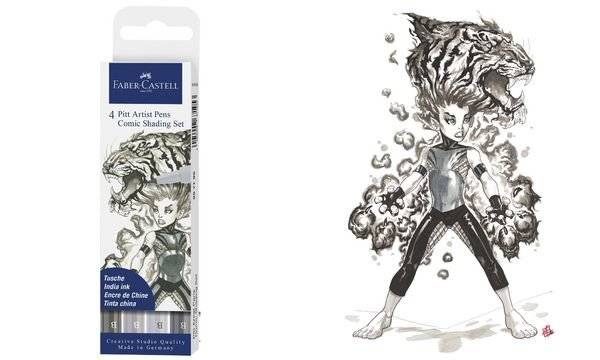FABER-CASTELL Tuschestift PITT artist pen, 4er Etui Comic-0