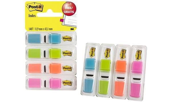 3M - Post-it Index 683-4ABBXP - Index-Streifen mit Spender - 12 x 43 mm - 140 Blatt (4 x 35)-1