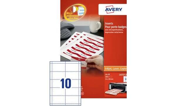 AVERY Inserts imprimables pour badges, 55 x 86 mm, blanc (7217418)-0