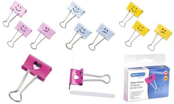 RAPESCO Foldback-Klammer, (B)19 mm, Smiley, farbig sortiert (65800191)-1