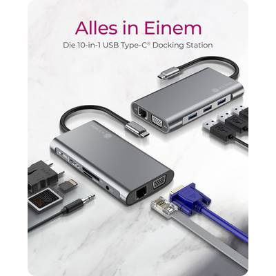 IB-DK4040-CPD, 10 in 1 USB Type-C® Notebook DockingStation, 1x HDMI 4K60Hz, 1x VGA, 3x USB-A, 1x USB-C(PD Only),1x Audio-1