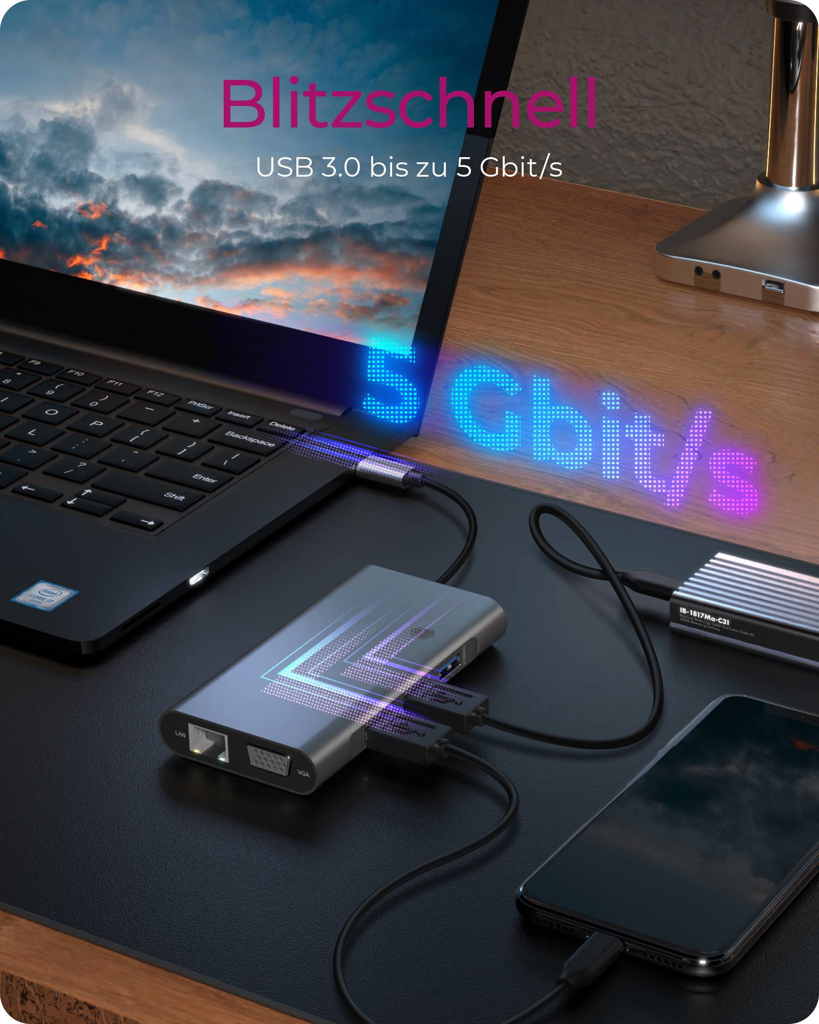 IB-DK4040-CPD, 10 in 1 USB Type-C® Notebook DockingStation, 1x HDMI 4K60Hz, 1x VGA, 3x USB-A, 1x USB-C(PD Only),1x Audio-2