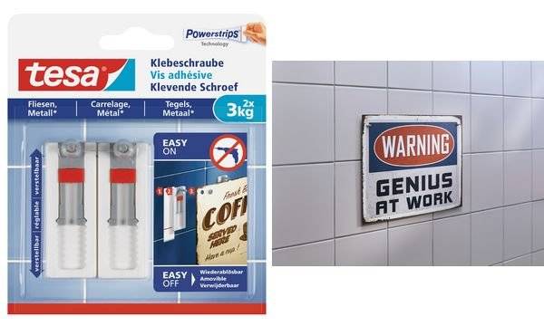 tesa Powerstrips Klebeschraube für Fliesen/Metall, weiß