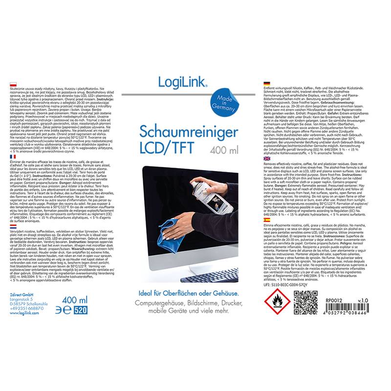 LogiLink Schaumreiniger für LCD/TFT Bildschirme (400 ml)-3