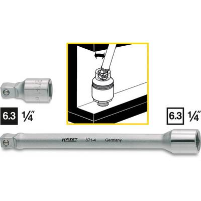 'Langer Adapter von Hazet, Modell 871-4, mit einem 6,3 mm (1/4") Vierkant-Anschluss. Geeignet zum Einsatz in schwer zugänglichen Bereichen.'