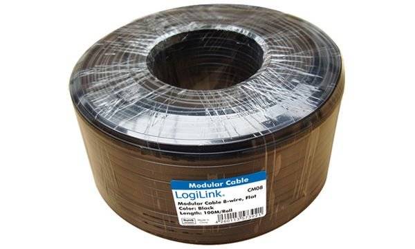 LogiLink Telefonkabel, 100 m, 4-adrig, flach, schwarz